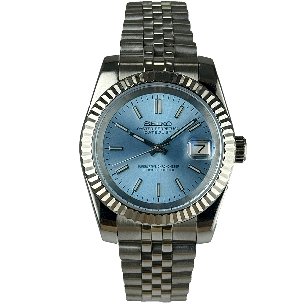 Seiko MOD Datejust Roman Светло син