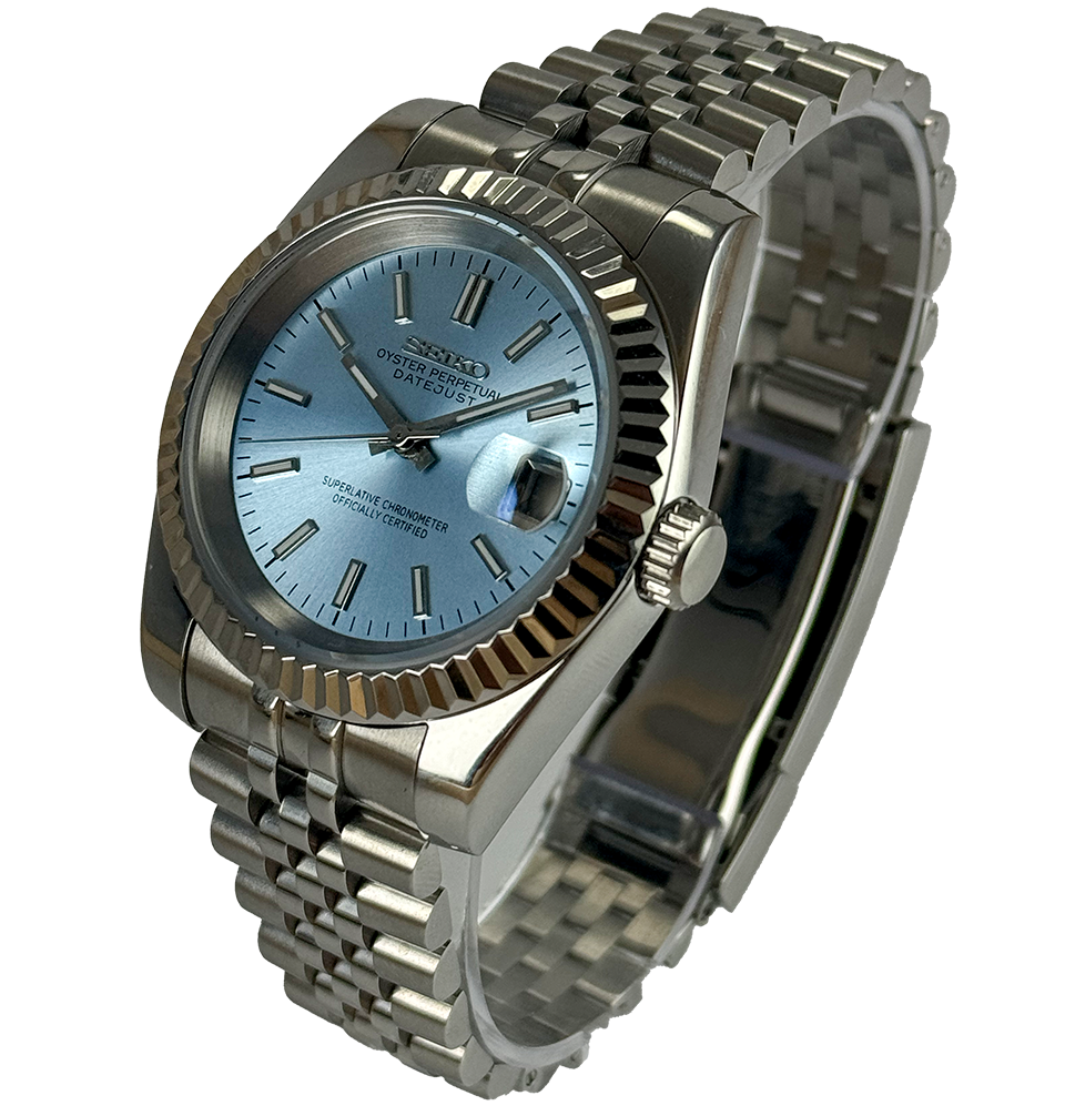 Seiko MOD Datejust Roman Светло син